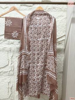 DEVRI - Brown Cotton Printed Unstitched Kurta with Pant and Dupatta