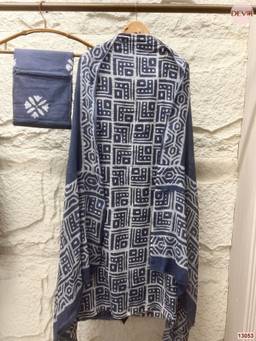 DEVRI - Navy Cotton Printed Unstitched Kurta with Pant and Dupatta