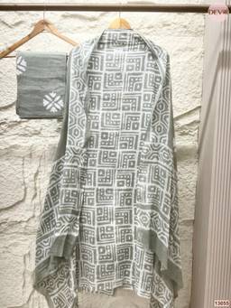 DEVRI - Sage Cotton Printed Unstitched Kurta with Pant and Dupatta