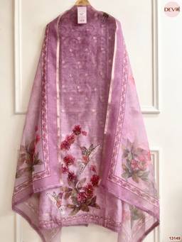 DEVRI - Purple Kota Printed Unstitched Kurta with Pant and Dupatta
