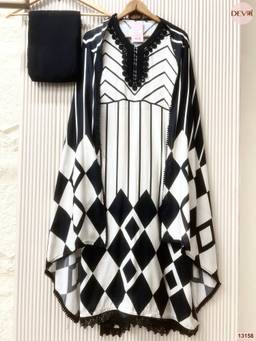 DEVRI - White Muslin Printed Unstitched Kurta with Pant and Dupatta
