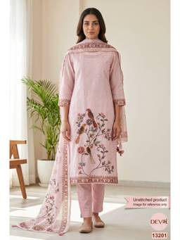 DEVRI - Lavender Kota Embroidered Unstitched Kurta with Pant and Dupatta