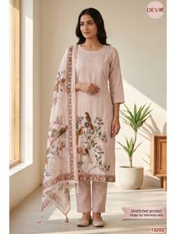 DEVRI - Peach Kota Embroidered Unstitched Kurta with Pant and Dupatta