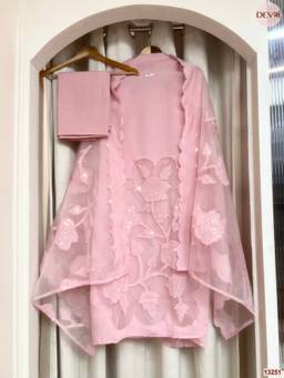 DEVRI - Pink Mul Chanderi Embroidered Unstitched Kurta with Pant and Dupatta