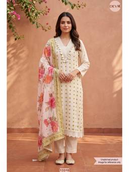 DEVRI - Cream Muslin Printed Unstitched Kurta with Pant and Dupatta