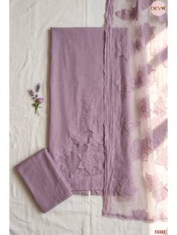 DEVRI - Purple Mul Chanderi Unstitched Kurta with Pant and Dupatta