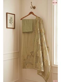 DEVRI - Green Mul Chanderi Unstitched Kurta with Pant and Dupatta