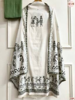 DEVRI - Off White Khadi Cotton Unstitched Kurta with Pant and Dupatta