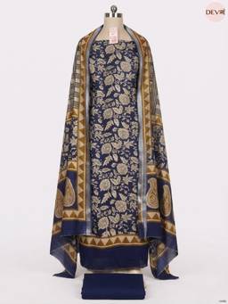 DEVRI - Navy Blue Maheshwari Unstitched Kurta with Pant and Dupatta