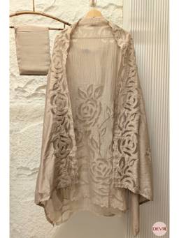 DEVRI - Beige Tissue Crush Silk Unstitched Kurta with Pant and Dupatta