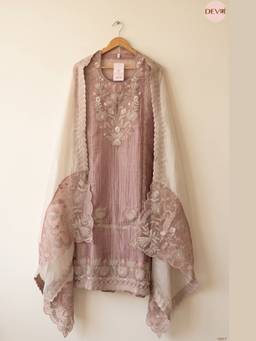 DEVRI - Pink Tissue Silk Embroidered Semi-Stitched Kurta with Pant and Dupatta