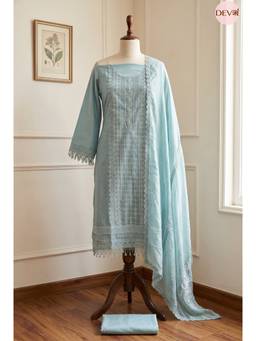 DEVRI - Green Modal Silk Unstitched Kurta with Pant and Dupatta