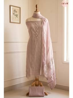 DEVRI - Pink Modal Silk Unstitched Kurta with Pant and Dupatta