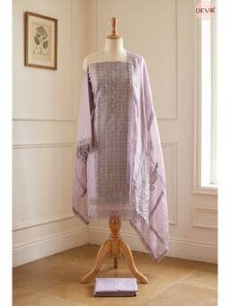 DEVRI - Lilac Modal Silk Embroidered Unstitched Kurta with Pant and Dupatta
