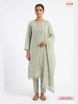 DEVRI - Sage Green Modal Silk Embroidered Unstitched Kurta with Pant and Dupatta