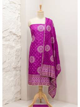 DEVRI - Magenta Banarasi Silk Blend Printed Unstitched Kurta with Pant and Dupatta