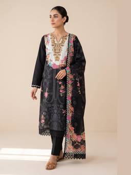 DEVRI - Black Muslin Printed Unstitched Kurta with Pant and Dupatta