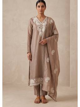 DEVRI - Pink Tissue Silk Embroidered Unstitched Kurta with Pant and Dupatta