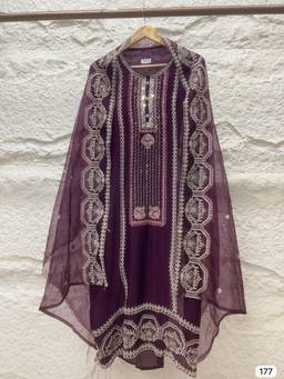DEVRI - Purple Aarini Organza Embroidered Unstitched Kurta with Pant and Dupatta