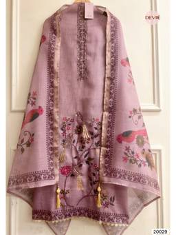 DEVRI - Pink Rose Pure Linen Unstitched Kurta with Pant and Dupatta