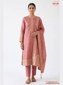 DEVRI - Pink Pure Viscose Dola Silk Printed Unstitched Kurta with Pant and Dupatta