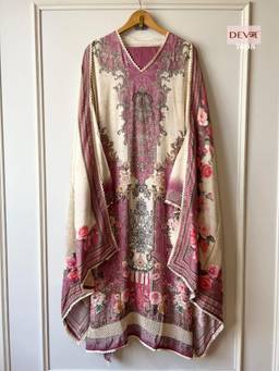 DEVRI - Purple Muslin Digital Printed Lace Unstitched Kurta with Pant and Dupatta