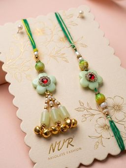 NVR - Flower Shape Artificial Stones & Beads Bhaiya Bhabhi Rakhi