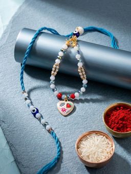 NVR - Chandan Evil Eye Beaded Gold Toned Bhaiya Bhabhi Rakhis (Pack of 2)