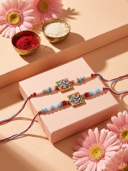 NVR - Chandan Multi-Color Artificial Beads Bhaiya Bhabhi Rakhis (Pack of 2)