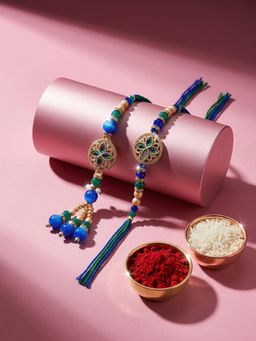 NVR - Blue Artificial Beads Morpankh Style Bhaiya Bhabhi Rakhis