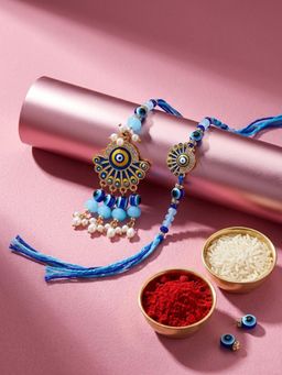 NVR - Blue Evil Eye Artificial Beads Bhaiya Bhabhi Rakhis