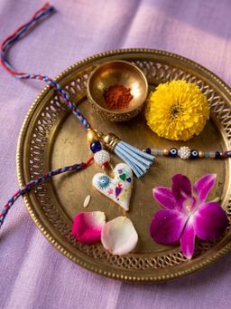 NVR - Chandan Evil Eye Beaded Heart Shape Bhaiya Bhabhi Rakhis