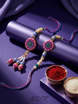NVR - Artificial Stones & Beads Floral Design Bhaiya Bhabhi Rakhis