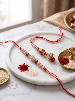 NVR - Multi-Color Artificial Stones & Beads Bhaiya Bhabhi Rakhis