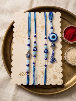 NVR - Designer Blue Evil Eye Thread Rakhis (Pack of 3)