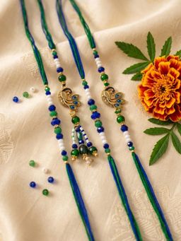 NVR - Green Peacock Design Artificial Beads Thread Rakhis (Pack of 3)