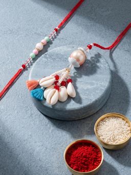 NVR - Multi-Color Artificial Beads & Sea Shell Bhaiya Bhabhi Rakhis