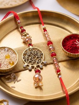 NVR - Gold Toned Artificial Stones & Beads Bhaiya Bhabhi Rakhis