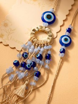 NVR - Blue Gold Toned Round Evil Eye Bhaiya Bhabhi Rakhis
