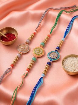 NVR - Floral Design Multi-Color Artificial Beads Thread Rakhis (Pack of 3)