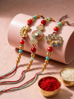 NVR - Chandan Artificial Stones & Beads Decorative Thread Rakhis (Pack of 3)