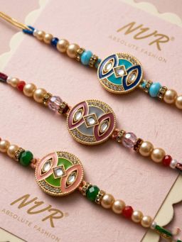 NVR - Chandan Multi-Color Artificial Stones & Beads Thread Rakhis (Pack of 3)