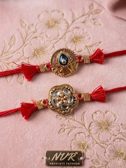 NVR - Gold Toned Artificial Stones Thread Rakhis (Pack of 2)