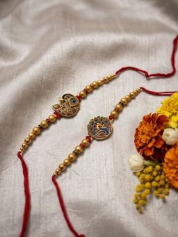 NVR - Chandan Peacock & Ghungroo Design Multi-Color Thread Rakhis (Pack of 2)