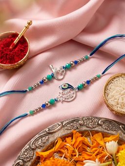 NVR - Silver Toned Beaded Religious Thread Rakhis (Pack of 2)