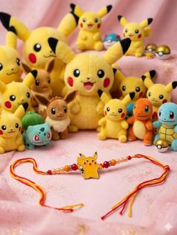 NVR - Kids Pikachu Pokemon Cartoon Yellow & Red Thread Rakhi