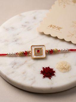 NVR - Square Design Multi-Color Artificial Stones & Pearls Thread Rakhi