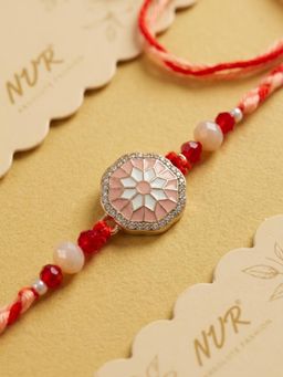 NVR - Floral Design Multi-Color Artificial Stones & Beads Thread Rakhi