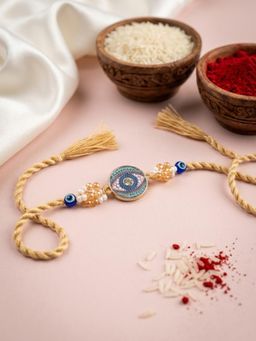 NVR - Round Artificial Stones & Beads Brown Thread Rakhi