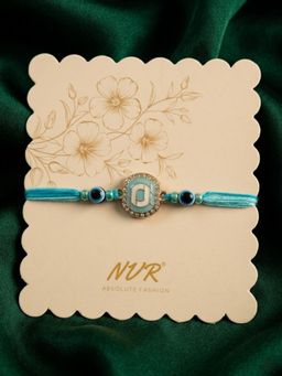NVR - Blue Evil Eye & Artificial Stones Oval Shape Thread Rakhi Chandan